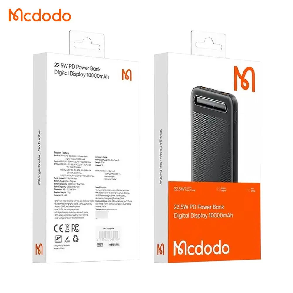 Batterie Externe Power Bank Mcdodo MC-3881 22.5W 10000mAh (avec Écran Digital) Noir