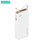 Batterie externe Usams CD225 Charge rapide 20W (avec affichage numérique et câble Lightning rétractable) 10000mAh blanc