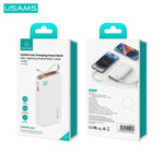 Batterie externe Usams CD225 Charge rapide 20W (avec affichage numérique et câble Lightning rétractable) 10000mAh blanc