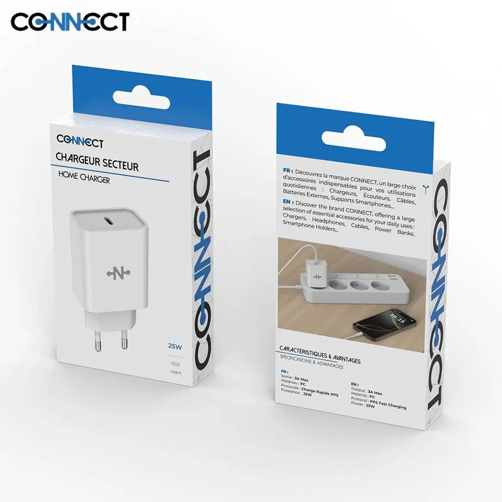 Chargeur Secteur USB-C CONNECT MC-CBC25W3 25W Blanc