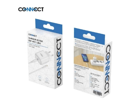 Chargeur Secteur USB-C CONNECT Charge Rapide 25W avec Câble Data Type-C vers Lightning (1m) Blanc
